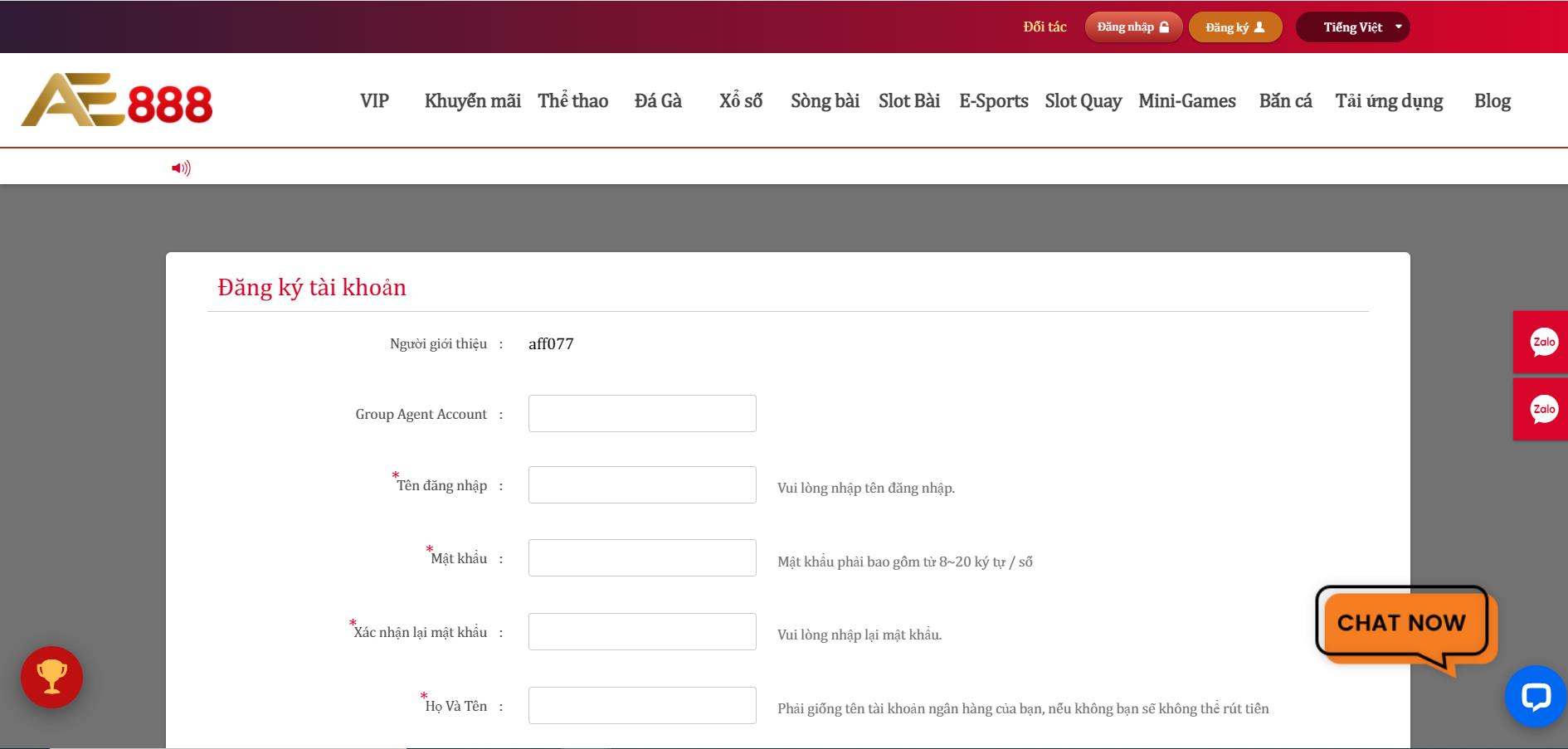 Đăng ký AE888 đơn giản, mau chóng