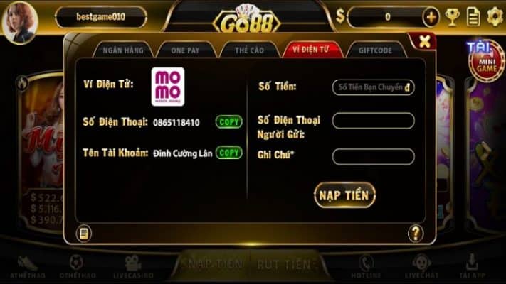 Nạp tiền bằng ví Momo Go88